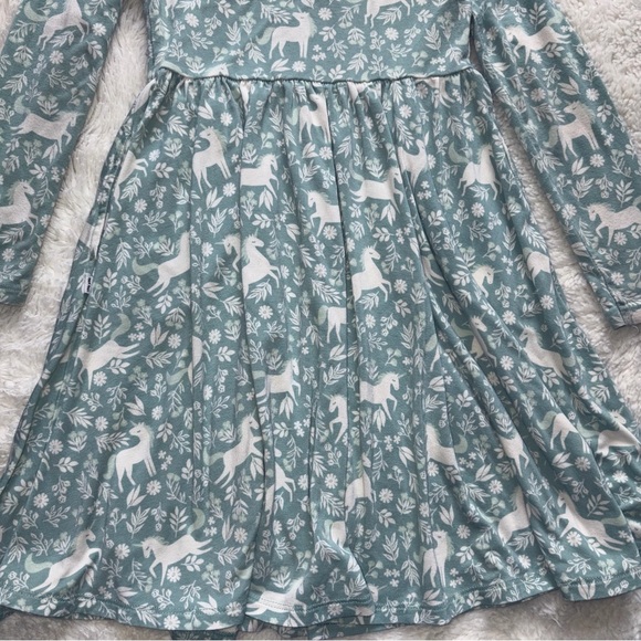 Play by Little Sleepies Girl 5 Unicorn Garden Twirl Dress Mint White Long Sleeve - Picture 9 of 12